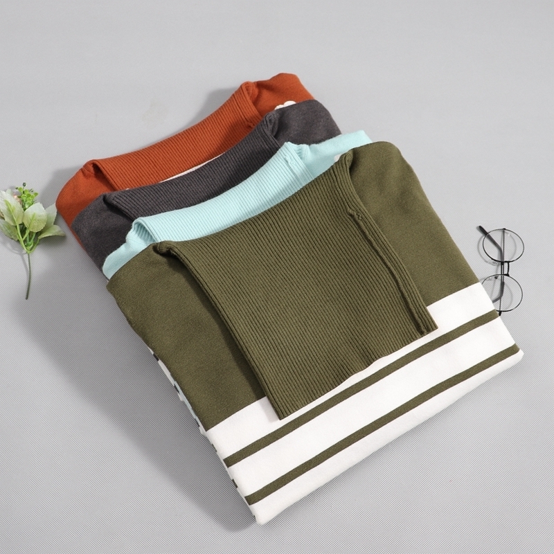 GIGOGOU Euro American Style Oversized Women's Sweater Long Sleeve Striped Thick Warm Knitwear Loose Soft Female JumperMujer 201023