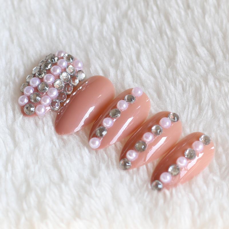 Fashion Full diamond classic fashion lady candy color crystal diamond fake nails 24pcs Khaki, 1pcs