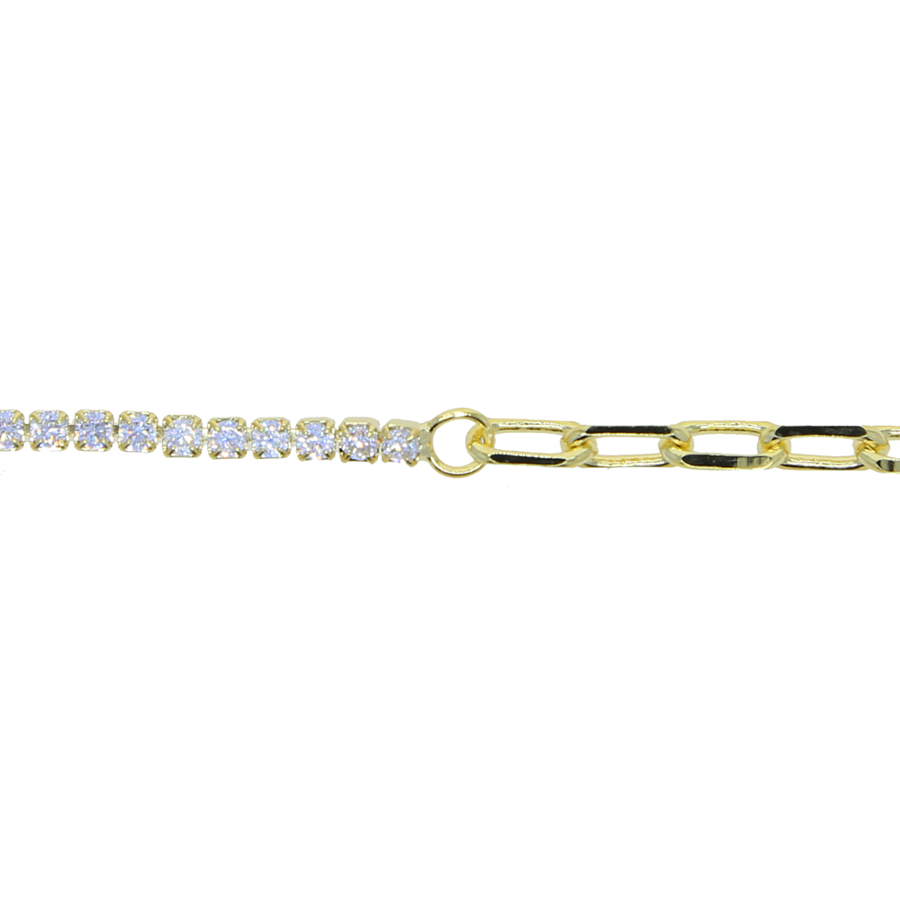 2024 new women chain adjusted size half cz tennis chain half paper clip chain simple necklaces valentines day gift