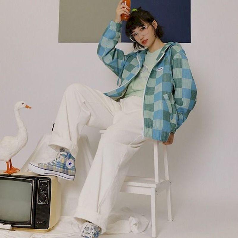 Spring Hooded Jacket Female Students Japanese Plaid Stitching Preppy Style Hit Color Long-sleeved Loose Casual Kawaii Coat Top, Green
Spring Hooded Jacket Female Students Japanese Plaid Stitching Preppy Style Hit Color Long-sleeved Loose Casual Kawaii Coat Top, Green