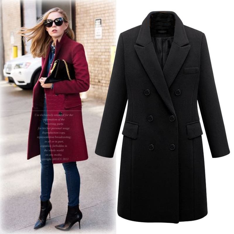 Women Winter Korean Style Black Long Wool Blend Trench Coat Ladies Fashion Windbreaker Clothes Plus Size 5XL 201216