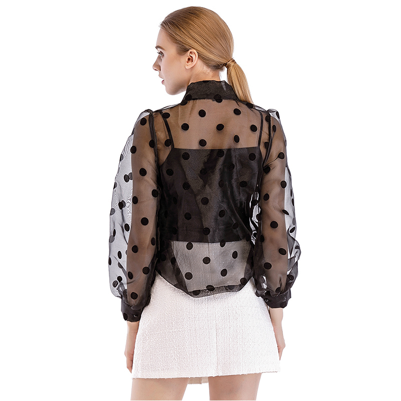 HELIAR Black Polka Dot Blouse Women Transparent Sexy Long Sleeves Autumn Spring Streetwear White Organza Blouses Tops Women T200322