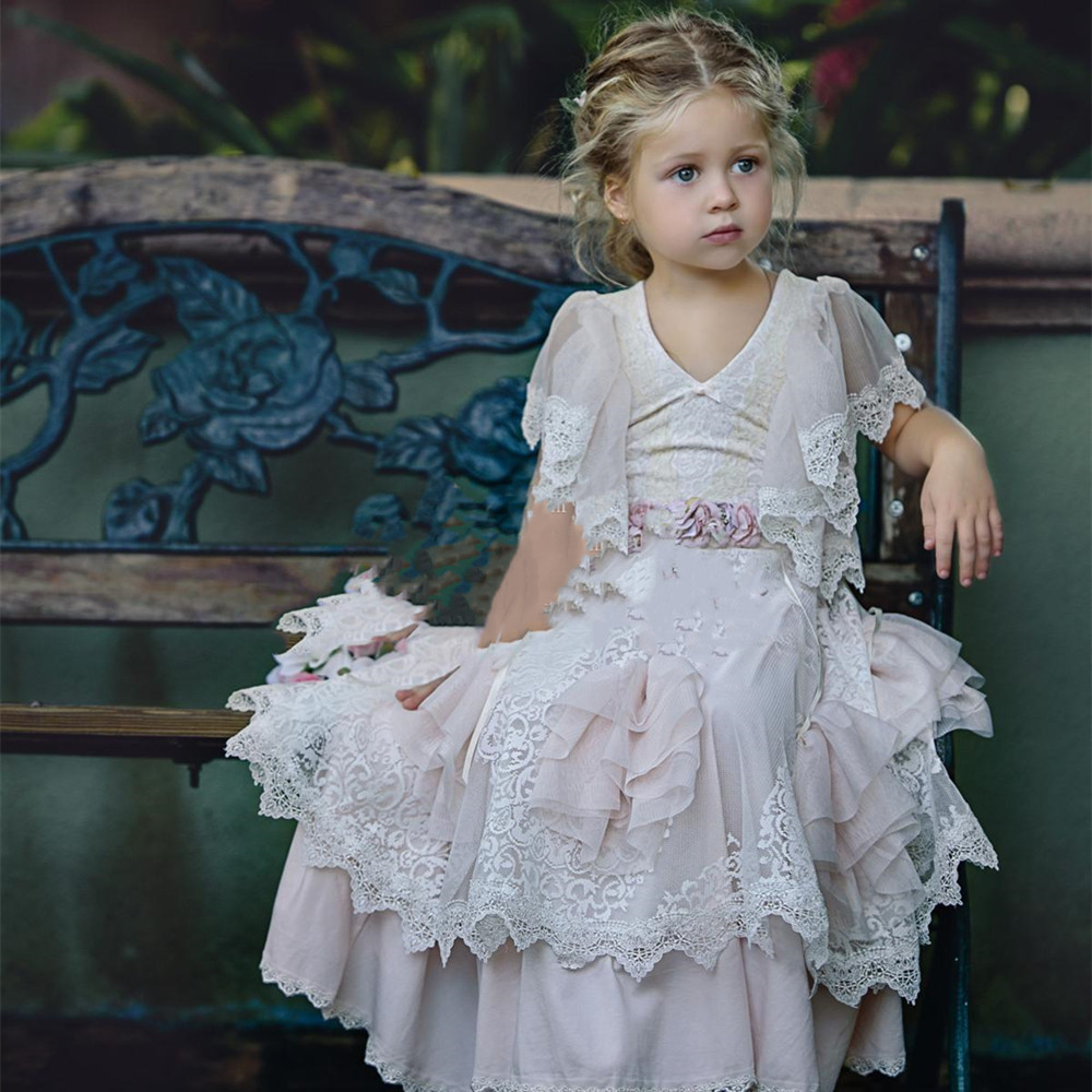 Cute Girls Pageant Dresses Lace Appliques Jewel Party Gown Flower Girl Dress Short Sleeves Colorful Formal First Communion Dresses