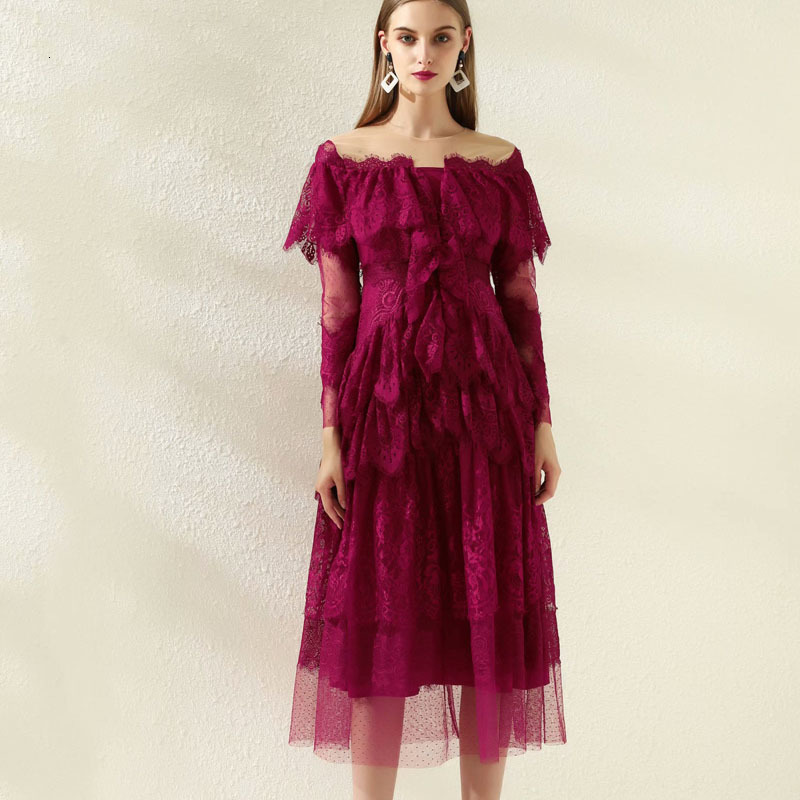 Runway 2021 High-quality Women Fashion Long Party Dress Mesh Sleeve Full of Frilly Gowns Red Fairy Lace Vsk6, Burgundy.
Runway 2021 High-quality Women Fashion Long Party Dress Mesh Sleeve Full of Frilly Gowns Red Fairy Lace Vsk6, Burgundy.