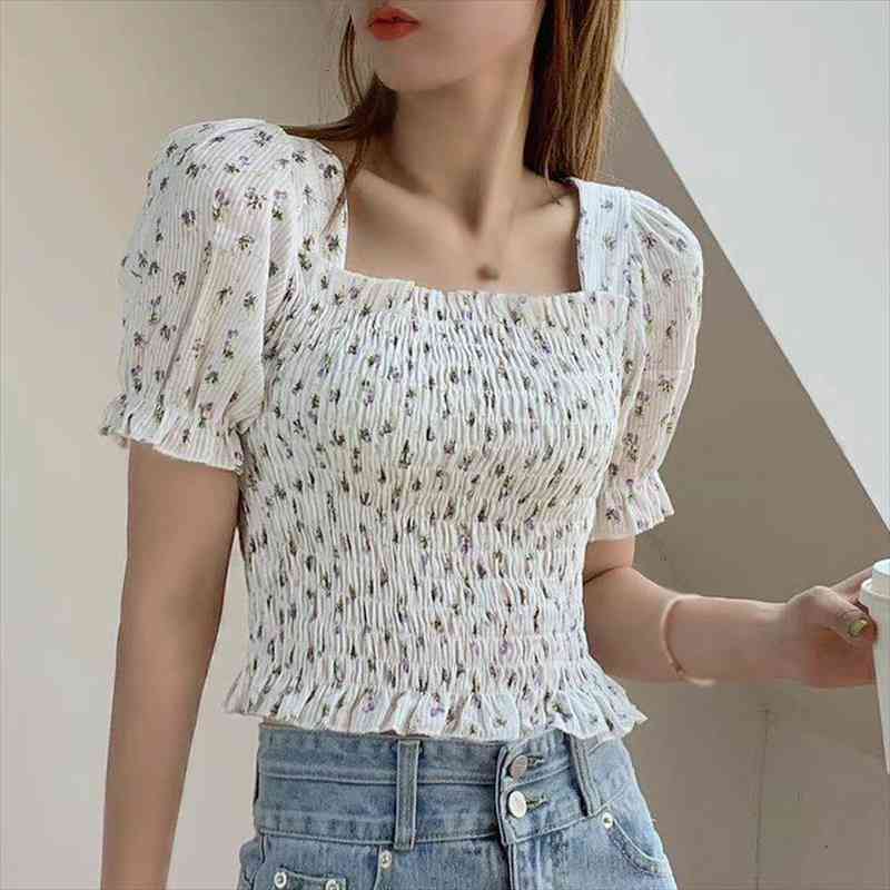sweet female chiffon blouse summer women floral print shirts square collar puff sleeve blouse, White
sweet female chiffon blouse summer women floral print shirts square collar puff sleeve blouse, White