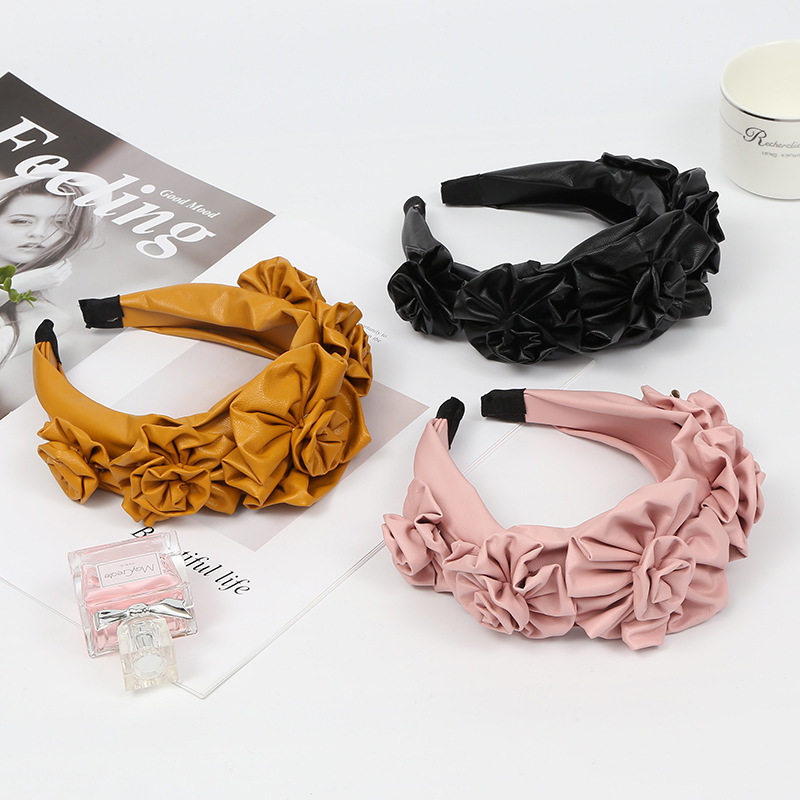 LEVAO Velvet Flower Headband Elegant Synthetic Leather Hairbands Bezel Turban Women Girls Hair Accessories Hair Hoop Headwear LJ200903