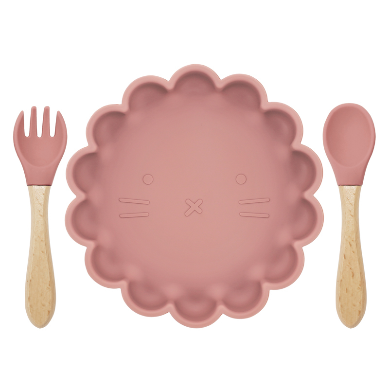 Cute Carton Lion Baby Silicone Plate Spoon Set Baby Feeding Silicone Bowl Baby Silica Gel Dishes Kids Tableware LJ201221