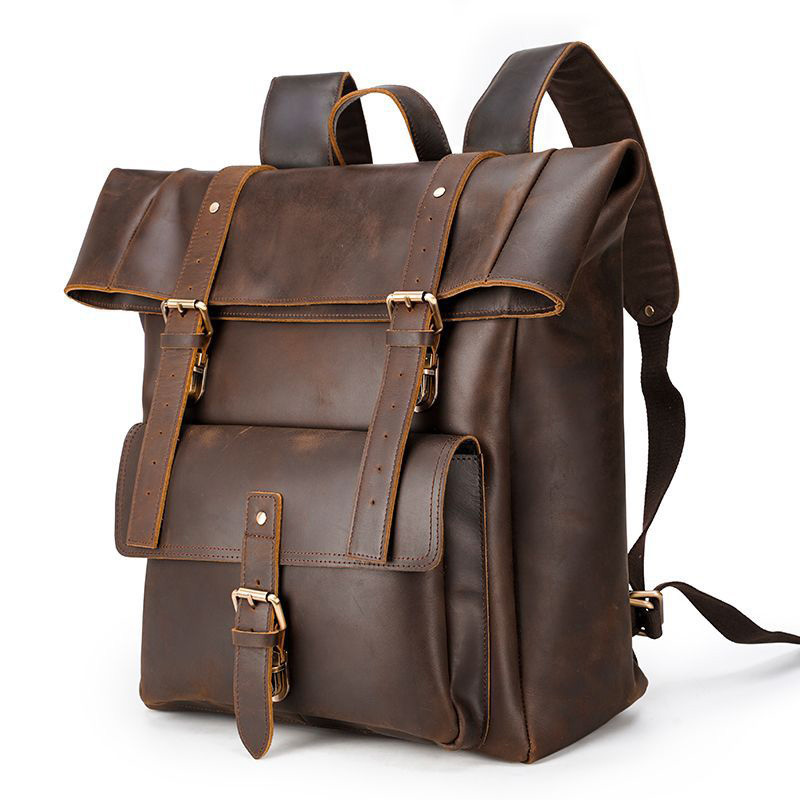 Crazy horse genuine leather backpack for the men 17 "daypack laptop great male ability travel handbag vintage school shoulder bag, Dark brown. 
Crazy horse genuine leather backpack for the men 17 "daypack laptop great male ability travel handbag vintage school shoulder bag, Dark brown.