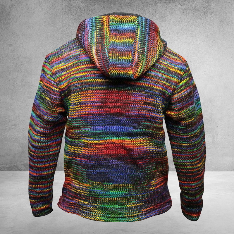 HEFLASHOR Autumn Men Hooded Wool Cardigan Sweater Jumper Retro Men Patchwork Knit Outwear Coat Striped Sweater With Pocket 201104Z