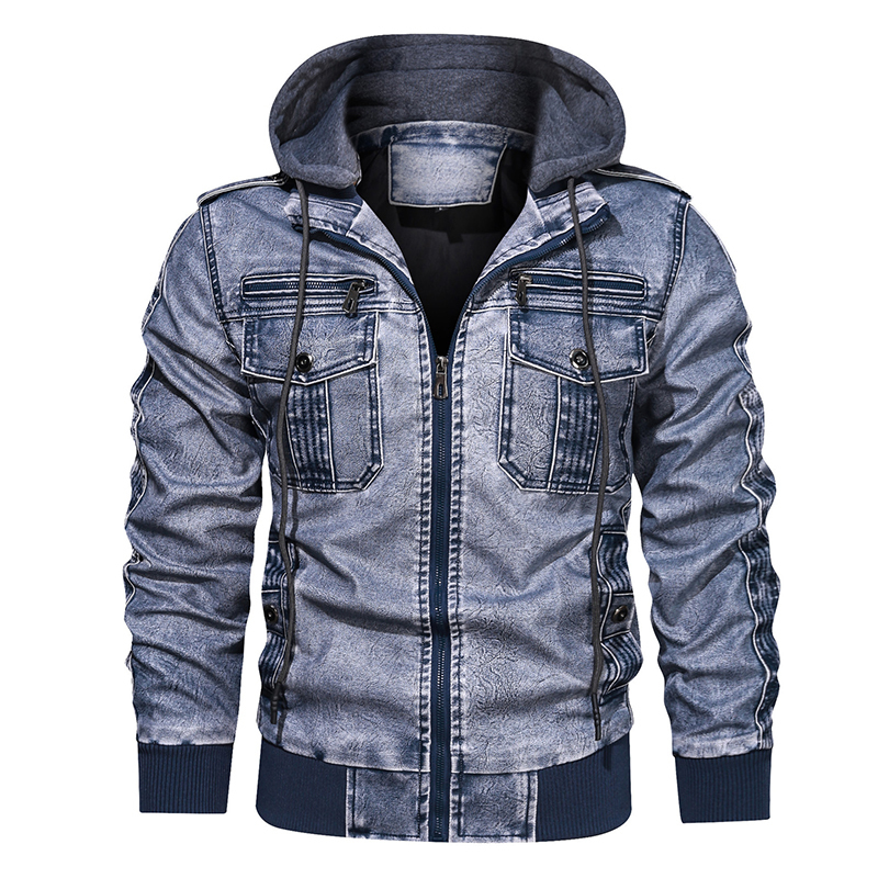 Winter Men's Motorcycle Leather Jacket Men Fashion Brown Thick Zipper Coat Male Hooded Windbreaker Outwear EU Size 5XL 201128