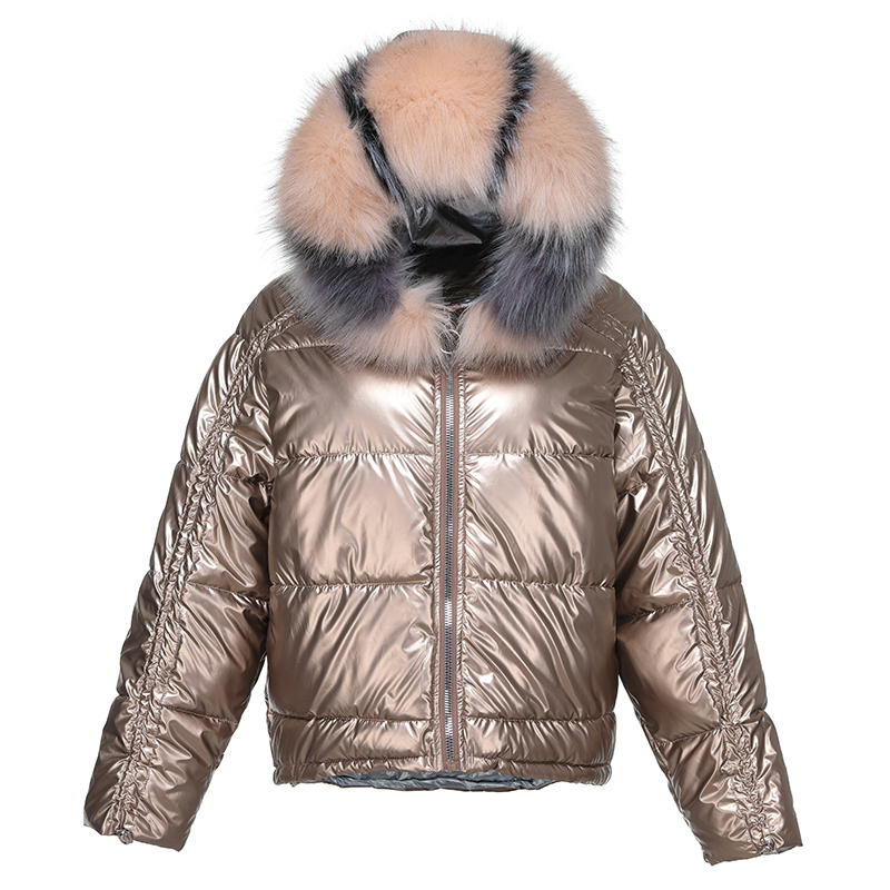 Women Parkas Hooded Jacket Coats Short Glossy Down Cotton Parkas Female Big Fur Collar Shiny Warm Thick outwear 200928