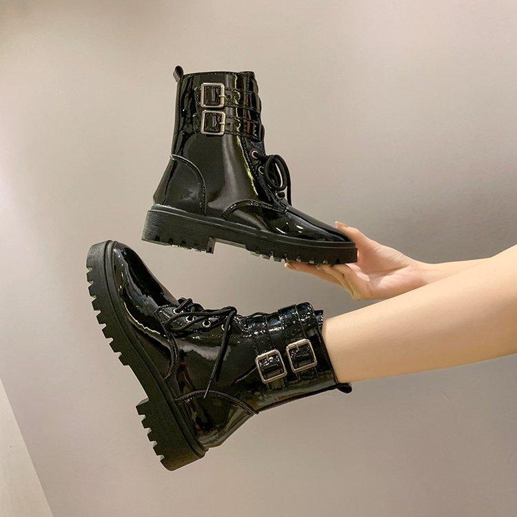 women shoes boots Goth light black women lace up boots leather shoes ankle winter autumn fashion Punk