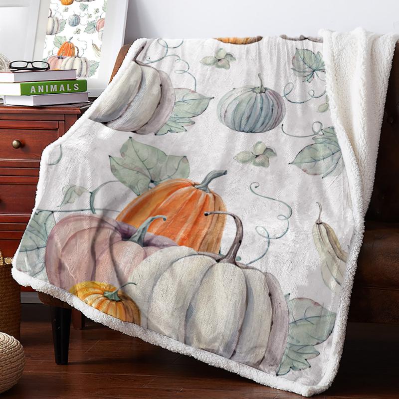 

Thanksgiving Design Pumpkin Throw Blanket Bedspread Coverlet Soft Warm Fleece Blanket Christmas Decor Blankets for Beds