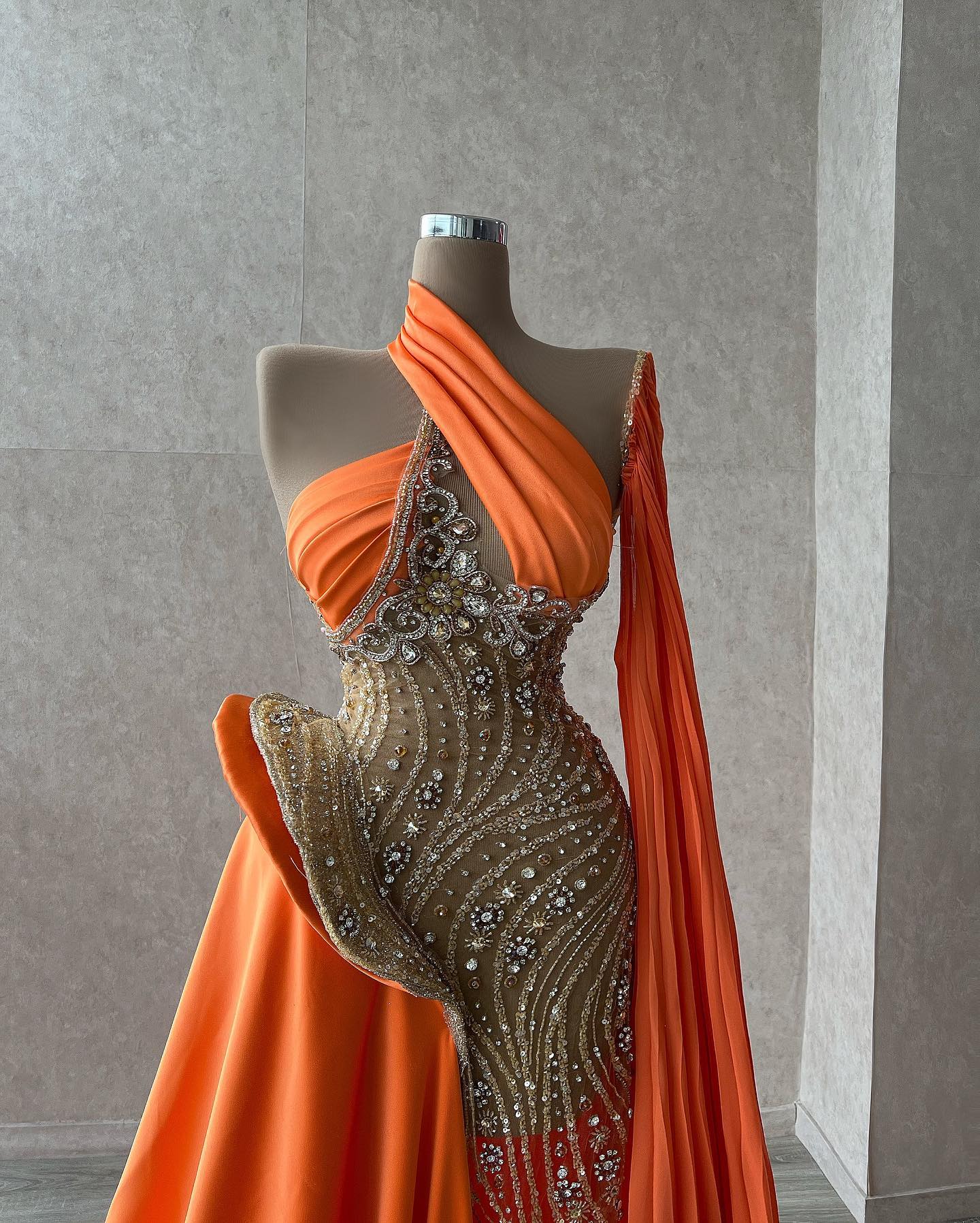 Plus Size Arabic Aso Ebi Orange Luxurious Sparkly Prom Dresses Beaded Crystals Evening Formal Party Second Reception Birthday Engagement Gowns Dress Z