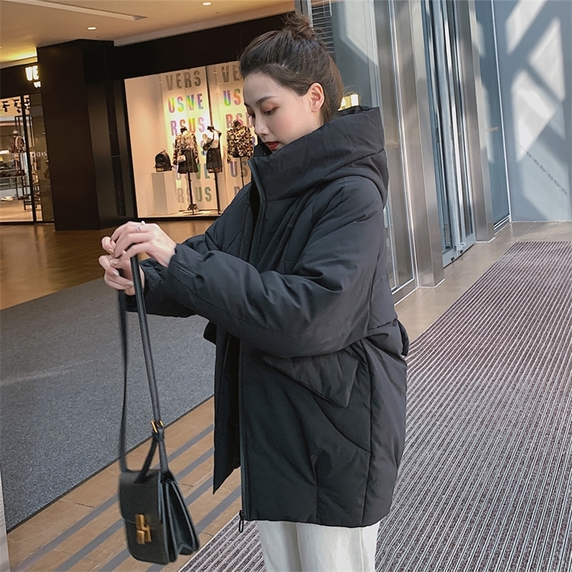women Korean style solid long parkas stand collar hooded arrival winter jacket outwear casual thick warm ladies coats Y201001