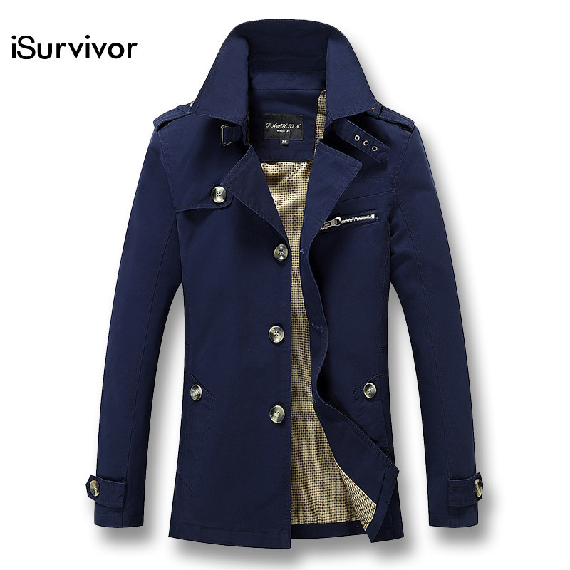 Fashion iSurvivor Men Long Jacket Spring Autumn Korean Men Slim Cotton Casual Windbreaker Men's Long Coat Jacket 5XL 201128