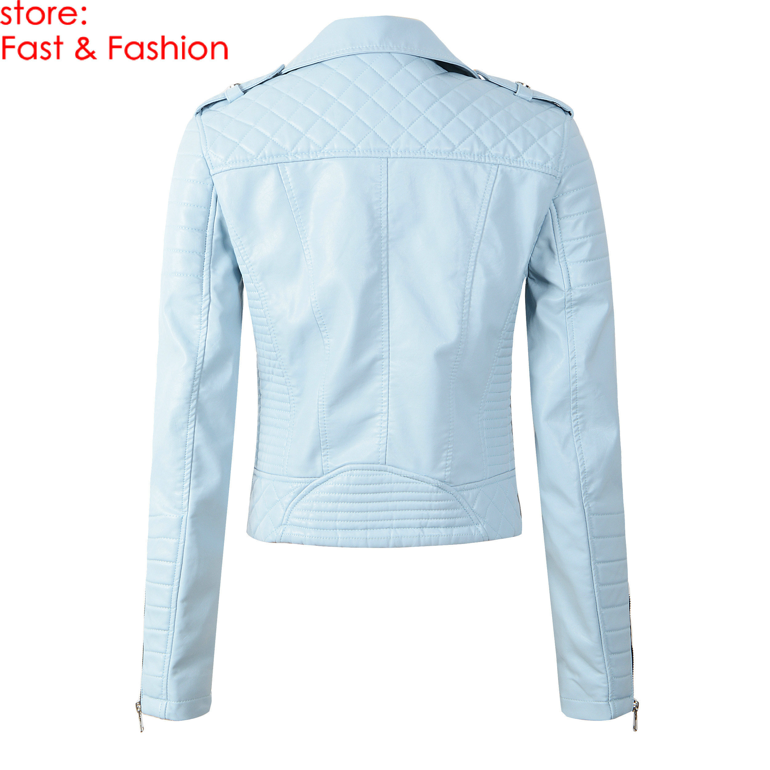 2020 New Fashion Women Spring Autumn Soft Faux Leather Jackets Lady Motorcyle Zippers Biker Blue Coats Black Outerwear Hot Sale T200828