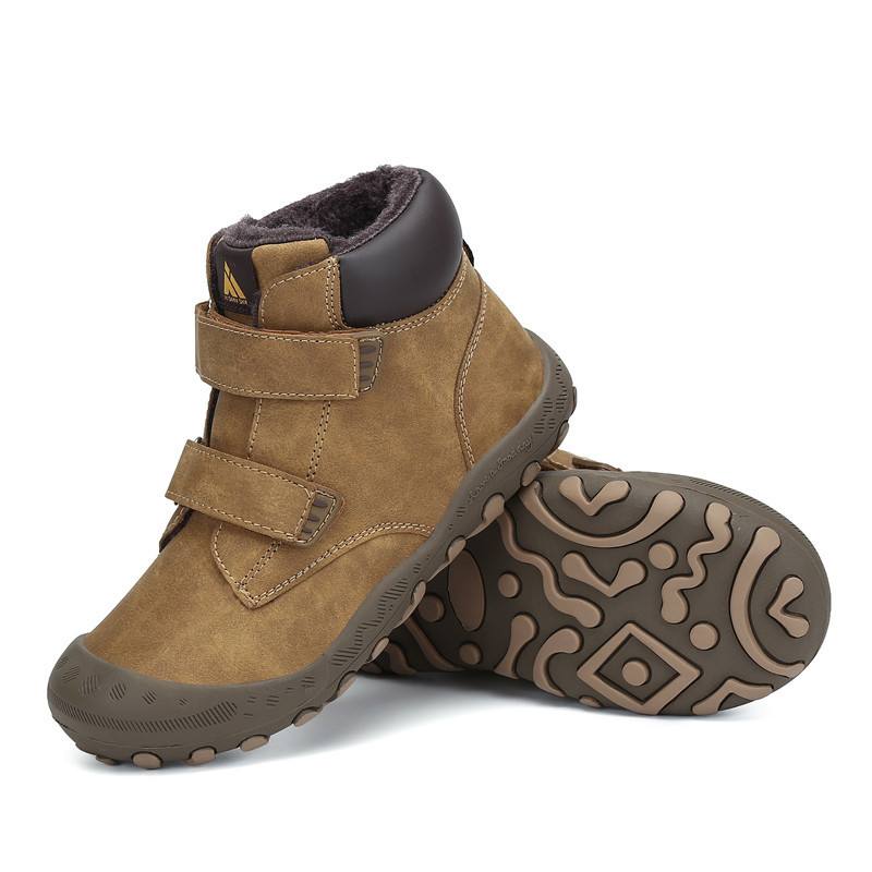 Winter Kids Boys Outdoor Leather Snow Children Ankle Warm Plush Fur Boots Girls Fashion Flat Shoes LJ201029