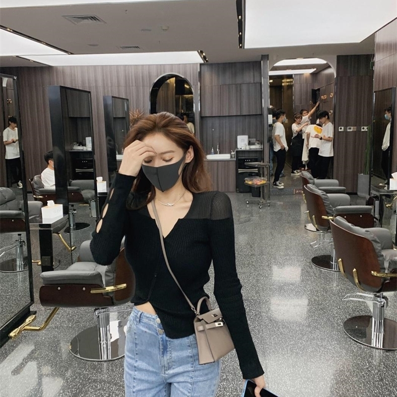 Women's tops summer new long-sleeved female ladies temperament short knit cardigan thin coat knit top 201031