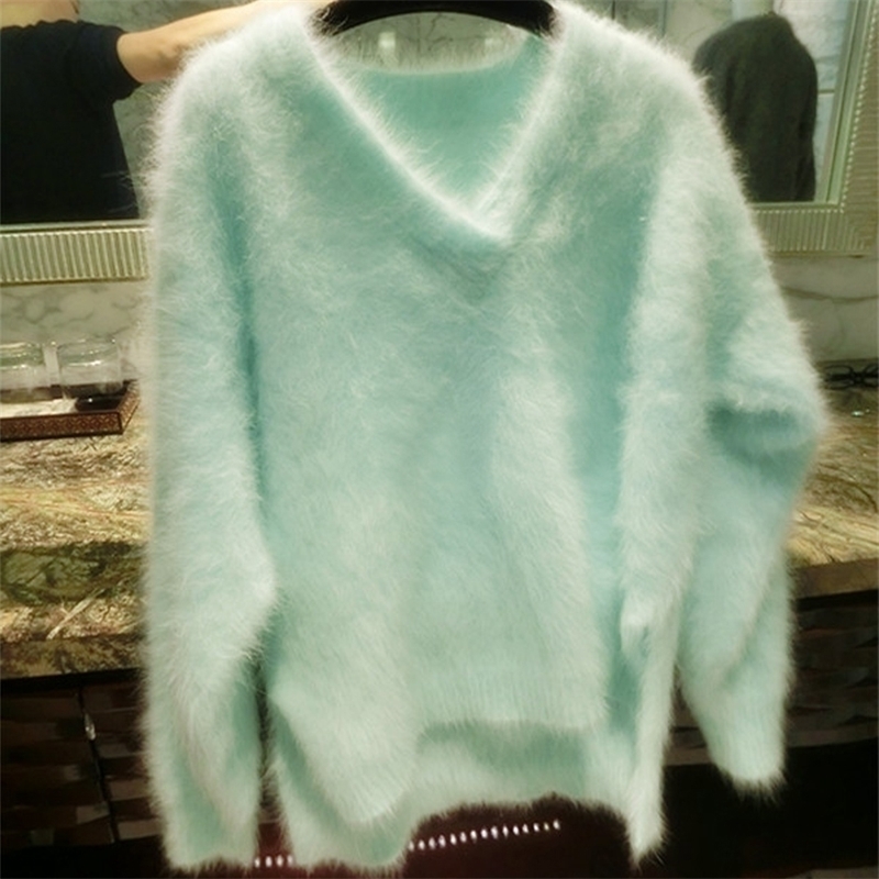 genuine mink cashmere sweater women cashmere coat pure mink Customized size and color v neck sweater wsr296 201201