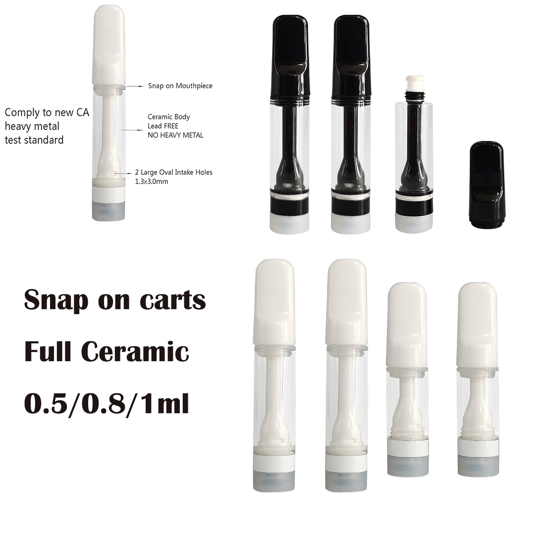 Full Ceramic Vape Cartridges Snap on Vape Carts Packaging 0.5 0.8 1ml Thick Oil Empty Custom 510 Vaporizers Atomizers E Cigarettes
Full Ceramic Vape Cartridges Snap on Vape Carts Packaging 0.5 0.8 1ml Thick Oil Empty Custom 510 Vaporizers Atomizers E Cigarettes
