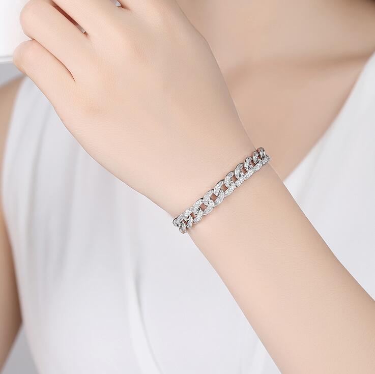 White Gold CZ Dia Popcorn Chain Bracelet