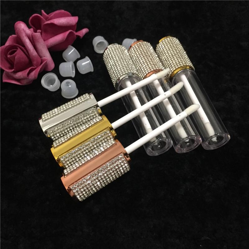 25/50/100pcs Transparent Lip Gloss Wand Tubes 5ml Rose Gold Silver Rhinestone Diamond Cap Round Clear Lipgloss Makeup Container