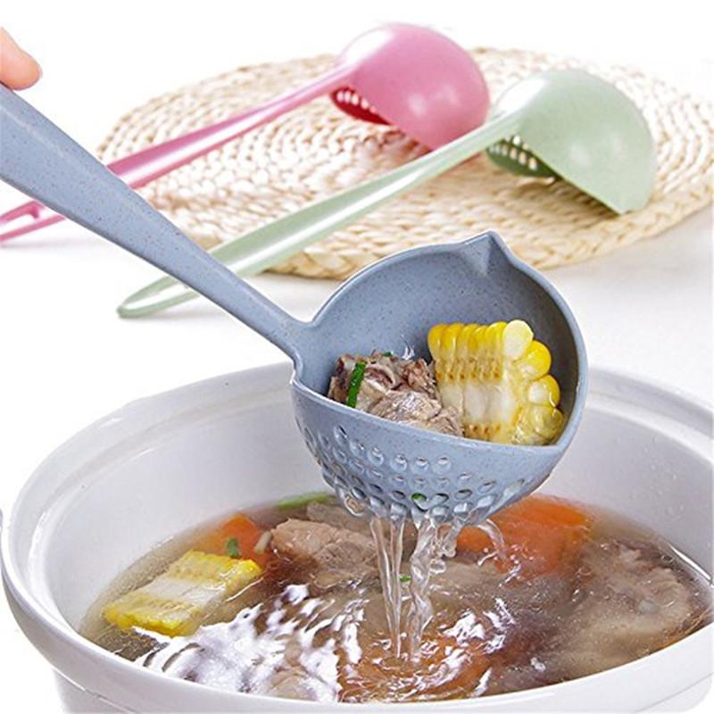 

2 In 1 Plastic Creative Wheat Straw Soup Spoon Long Handle Lovely Porridge Spoons With Filter Dinnerware Kitchen Colander Tools