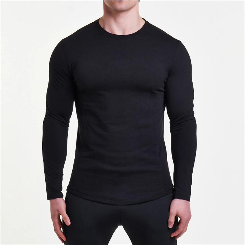 Plain Cotton Fitness Long Sleeve T Shirt Men Spring Autumn Slim Fit T-Shirt Man O-neck Tee Shirt Gym Bodybuilding Tshirt 201203