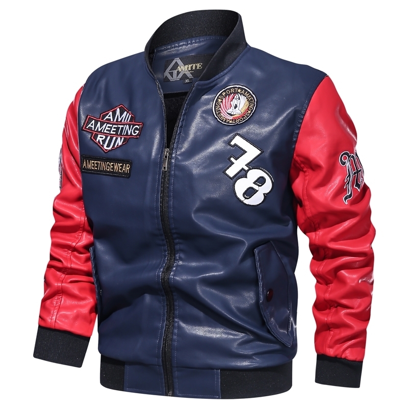Men's Leather Jacket Winter Autumn Casual Fashion Stand Collar Motorcycle Jacket Men High Quality Fleece PU Leather Coats 201120
