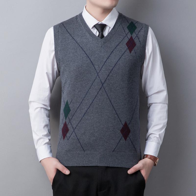 Man Cashmere Sweater Autumn Spring Casual Argyle Patterns Sweaters Vest Male Sleeveless Knit Tops Pullovers1