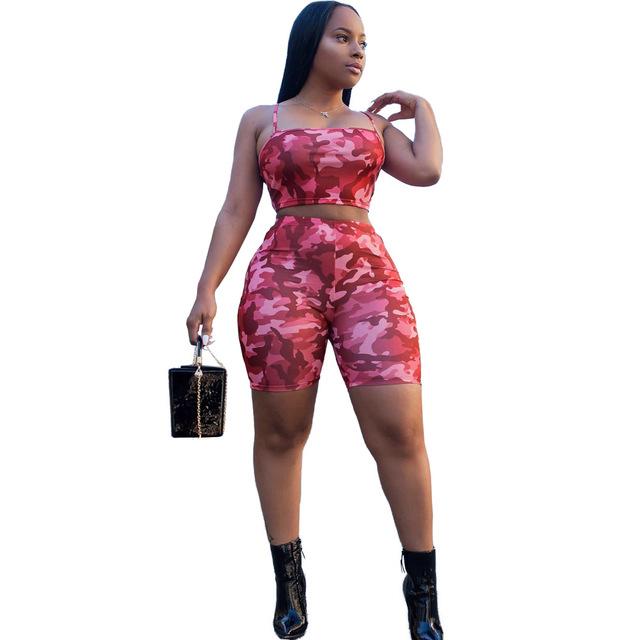 Plus Size Women's Tracksuits Crop Top And Shorts Women 2 Piece Set Camouflage print Sets ensemble femme 3XL