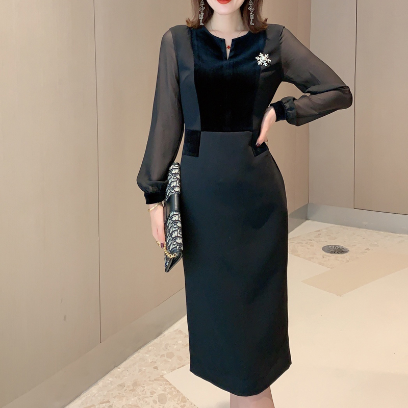 Gold Velvet Sexy Stitch Perspective Chiffon Long-sleeved V-neck Frizzy Split Fork Thin Fit Party of Women Black 2021 Oh2k
Gold Velvet Sexy Stitch Perspective Chiffon Long-sleeved V-neck Frizzy Split Fork Thin Fit Party of Women Black 2021 Oh2k