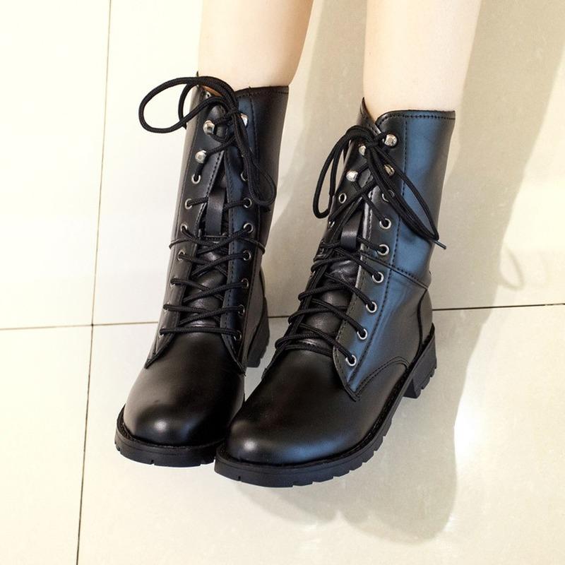 women shoes Autumn/winter boots with large size, round toe and lace-up casual mid-boot, Black
women shoes Autumn/winter boots with large size, round toe and lace-up casual mid-boot, Black