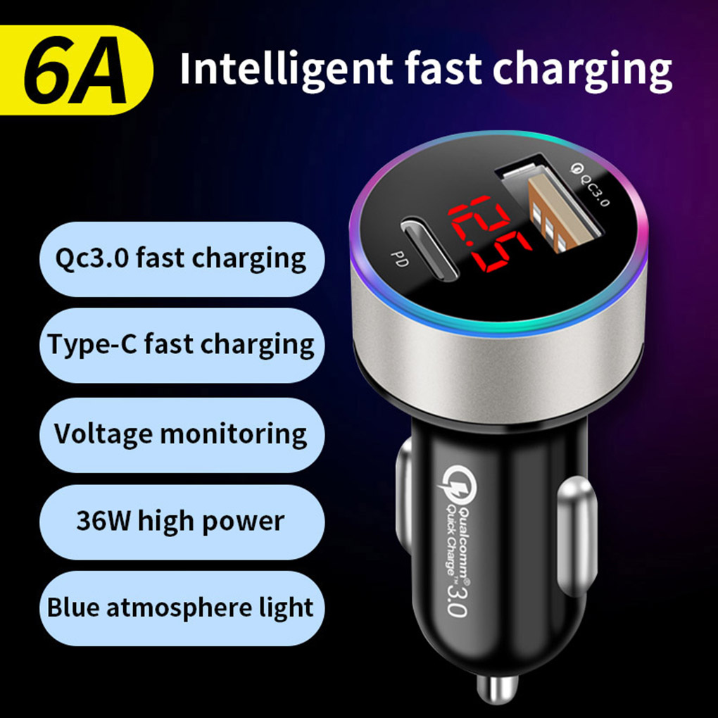 36W PD USB Car Charger Quick Charge 6A QC3.0 Fast Charger with LED Display For iPhone 12 Phone Tablet Vehicle Charging Adapter
36W PD USB Car Charger Quick Charge 6A QC3.0 Fast Charger with LED Display For iPhone 12 Phone Tablet Vehicle Charging Adapter