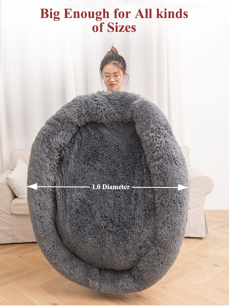 Round Long Plush Dog Beds for Large Dogs Pet Products Cushion Super Soft Fluffy Comfortable Cat Mat Supplies Accessories 201119