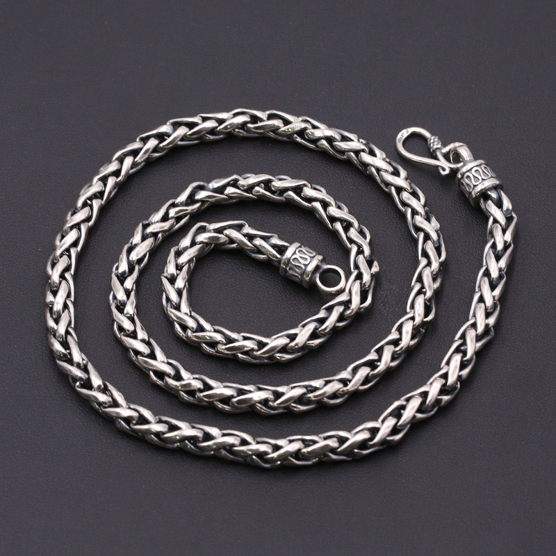 925 sterling silver jewelry handmade braided wire link chain necklace American European antique silver punk style designer necklaces for men