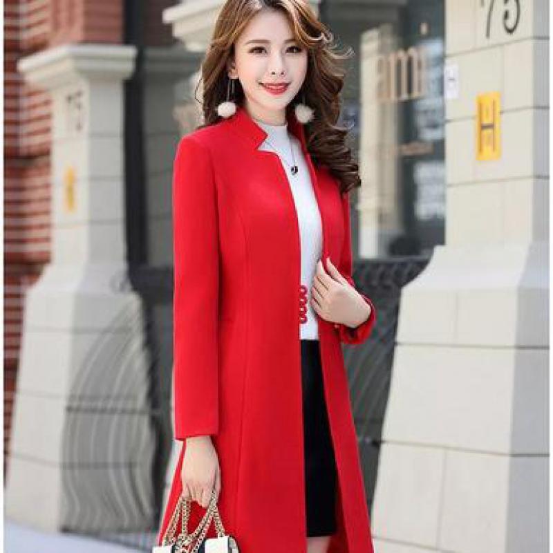 New Autumn Winter Woolen Keep Warm Overcoat Women Long Sleeve Solid Elegant Coat Fashion Ladies Casual Medium Long Jacket 201218