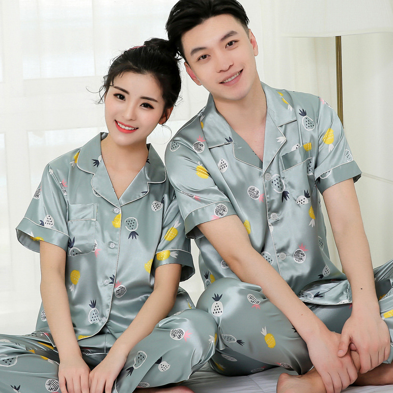 Couple Sleepwear Mens Silk Satin Pajamas Sets Short Sleeve Home Suit Print Lounge Summer Pyjamas Elastic Waist Pants Women 3XL Q1202, Men 7
Couple Sleepwear Mens Silk Satin Pajamas Sets Short Sleeve Home Suit Print Lounge Summer Pyjamas Elastic Waist Pants Women 3XL Q1202, Men 7
