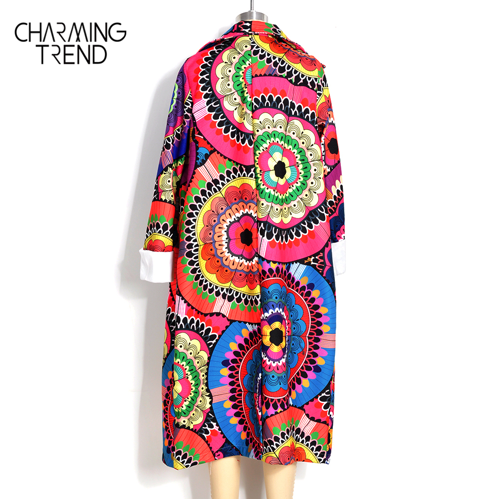 Women Coat Flower Printed Long Sleeve Winter Jacket Ladies Woolen Outwear Vintage Casual Chic Ethnic Style Female Coat 201112
