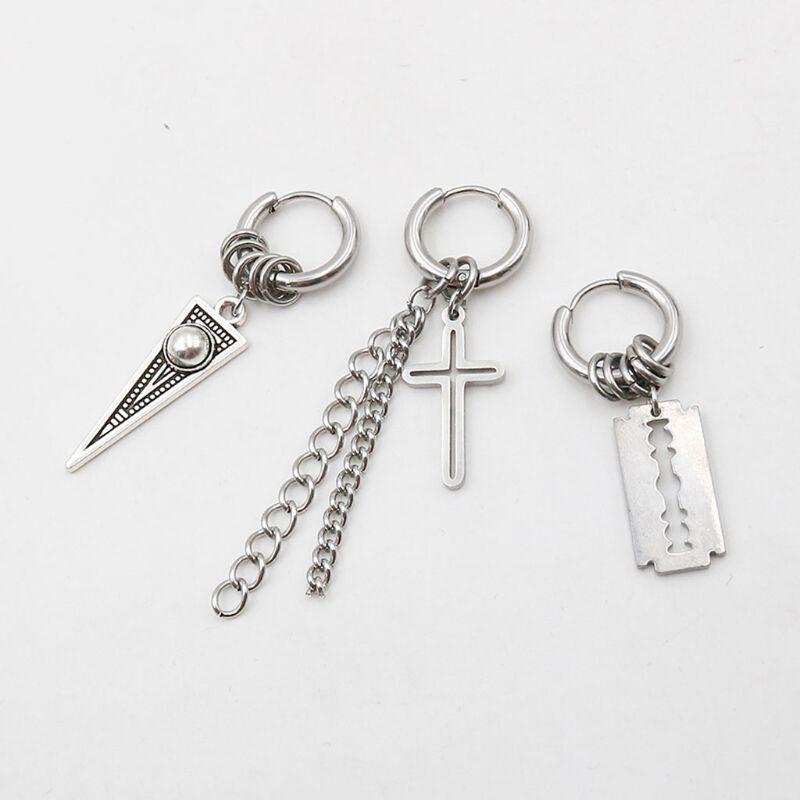 Punk Rock Stainless Steel Cross Blade Triangle Chain Drop Earrings Cool Boys Hoop Earrings Unisex Korean Idol Jewelry
Punk Rock Stainless Steel Cross Blade Triangle Chain Drop Earrings Cool Boys Hoop Earrings Unisex Korean Idol Jewelry