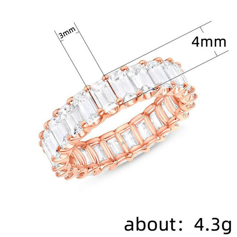 Classical Fashion Jewelry Top Sell 925 Silver&Rose Gold Fill Radiant Cut White Topaz CZ Diamond Party Gemstones Women Wedding Band Ring Gift