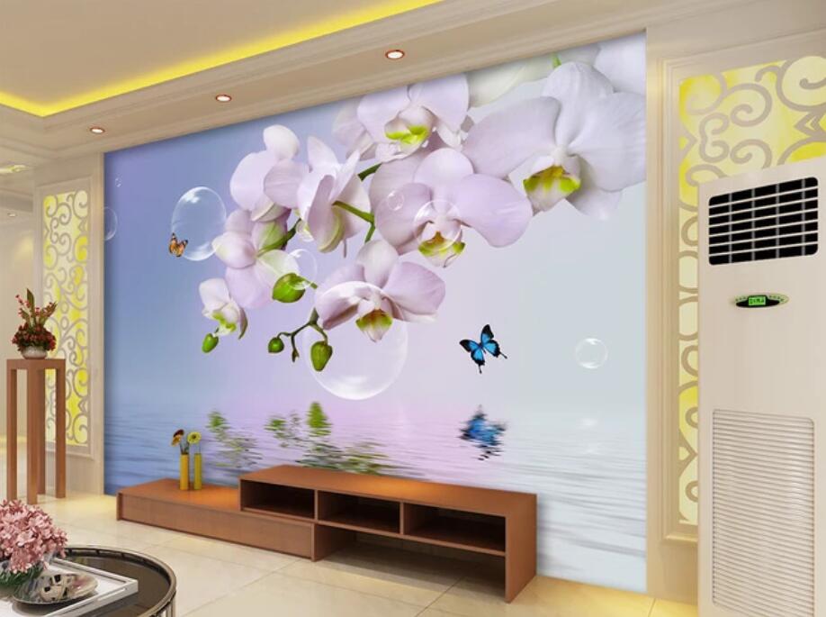 Custom large wallpaper 3d mural dreamy butterfly orchid bubble orchid reflection TV background wall papers home decor