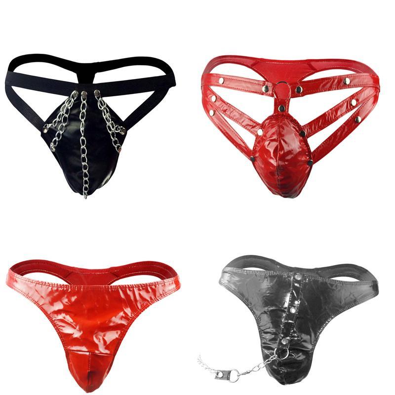 Man&#039;s Sexy Underwear Panties Wholesale Imitation Leather Strappy Chain Thong Male Latex Men Erotic Lingerie Porn For Sex Shop от DHgate WW