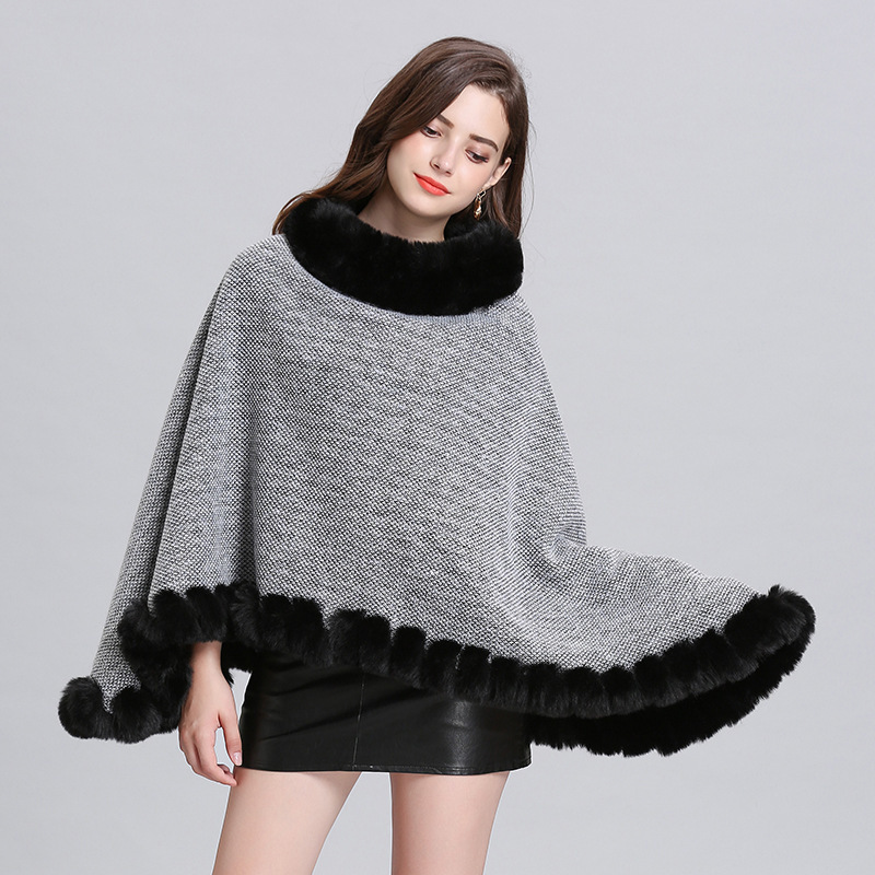 SWONCO Round Neck With Fur Winter Coat For Woman Female Fashion Wool Cat Poncho And Cape Winter Cloak For Woman Jackets 201214