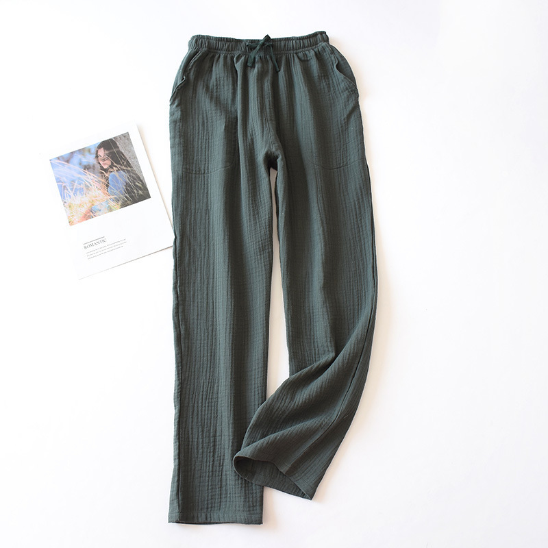 New Solid Color Couple Sleep Pants Crepe Cloth Loose Homewear Spring Summer Autumn Comfortable and Breathable Pantalon Pyjama T200429