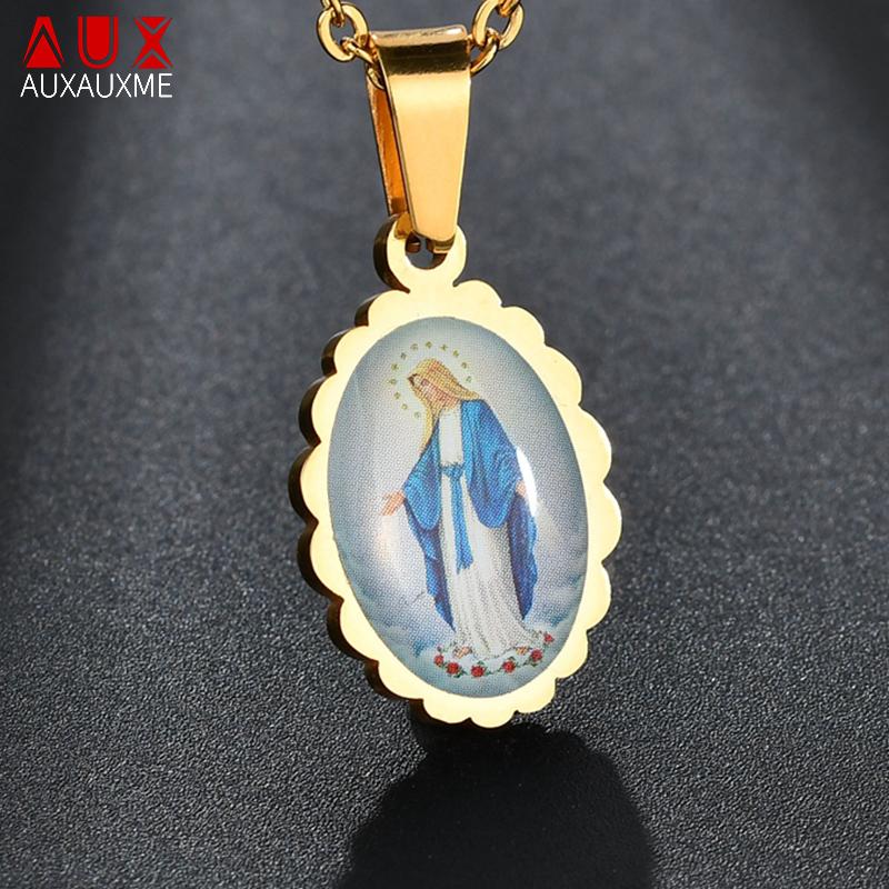 Auxauxme 2020 Gold Oval Virgin Mary Stainless Steel Necklace Catholic Blue Christian For Women Men Gift
Auxauxme 2020 Gold Oval Virgin Mary Stainless Steel Necklace Catholic Blue Christian For Women Men Gift