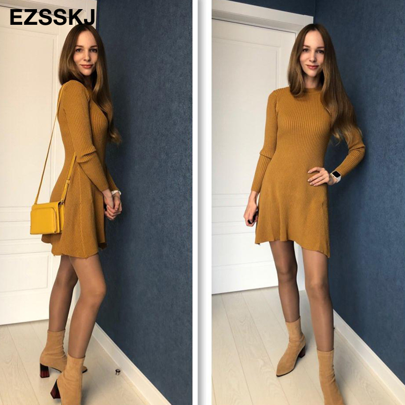 basic autumn winter short aline thick sweater elegant women slim mini Female chic knit sexy dress T200911