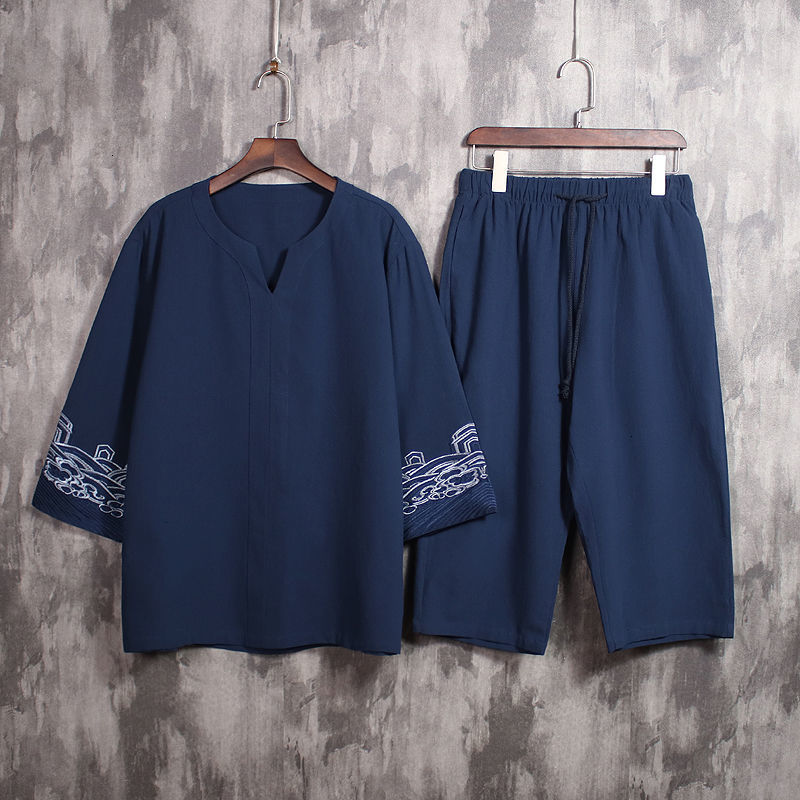 2021 New Men's Cotton Linen Embroidery Sets Short Sleeve Casual Suit Man 2 Piece Set Pants Clothes Vintage Ui2f, Blue
2021 New Men's Cotton Linen Embroidery Sets Short Sleeve Casual Suit Man 2 Piece Set Pants Clothes Vintage Ui2f, Blue