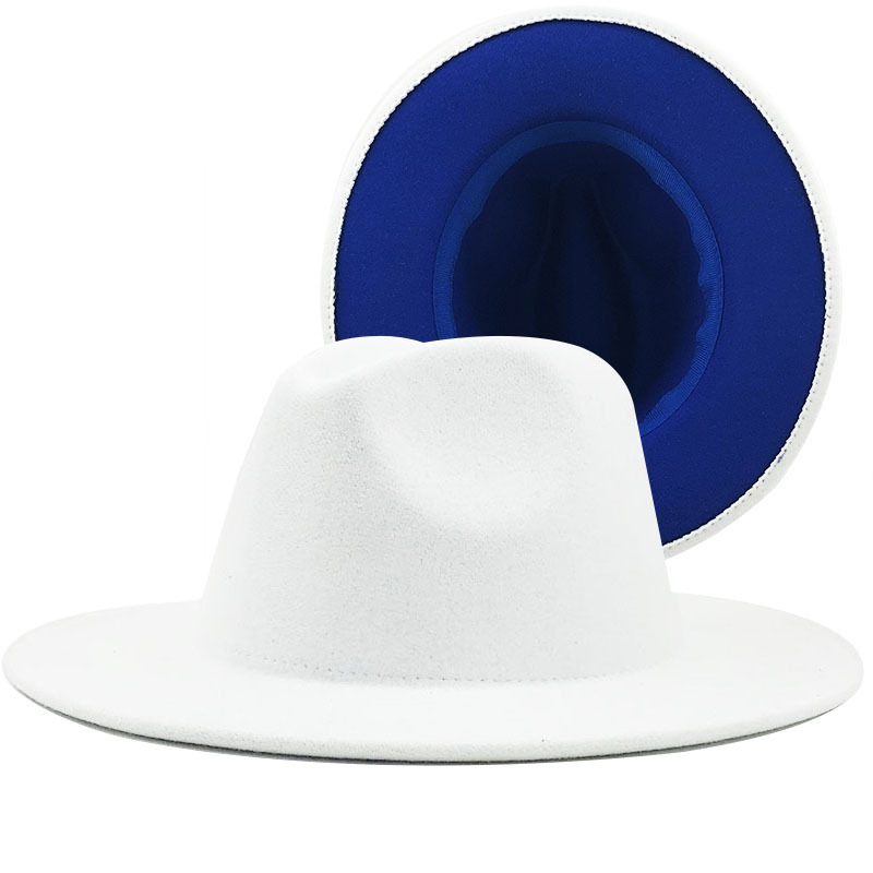 2020 Women Men White with Blue Bottom Patchwork Wool Felt Jazz Fedora Hats Fashion Wide Brim Panama Party Cap Wedding Hat, White and blue
2020 Women Men White with Blue Bottom Patchwork Wool Felt Jazz Fedora Hats Fashion Wide Brim Panama Party Cap Wedding Hat, White and blue